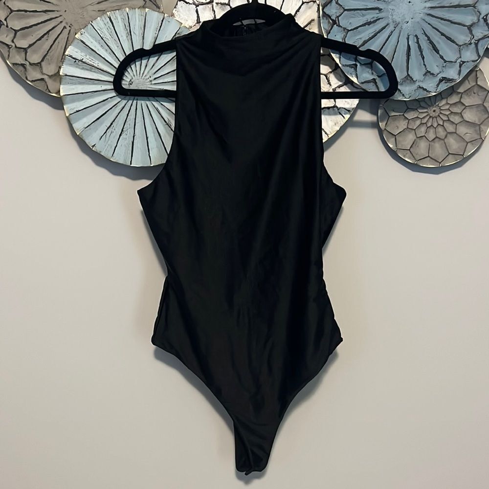 naked wardrobe Black Sleeveless High Neck Bodysuit